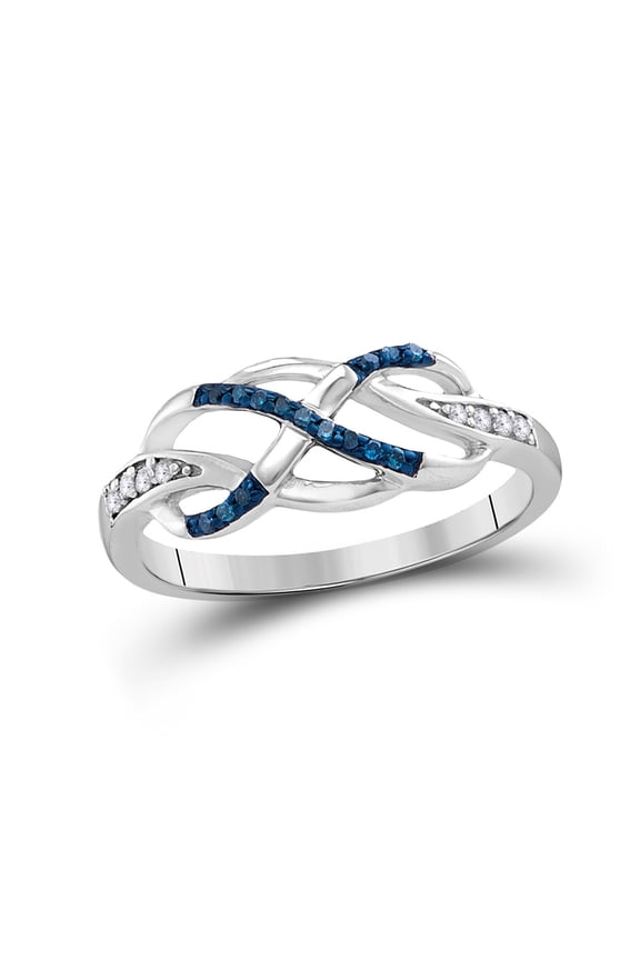 Sterling Silver Womens Round Blue Color Enhanced Diamond Infinity Ring 1/10 Cttw