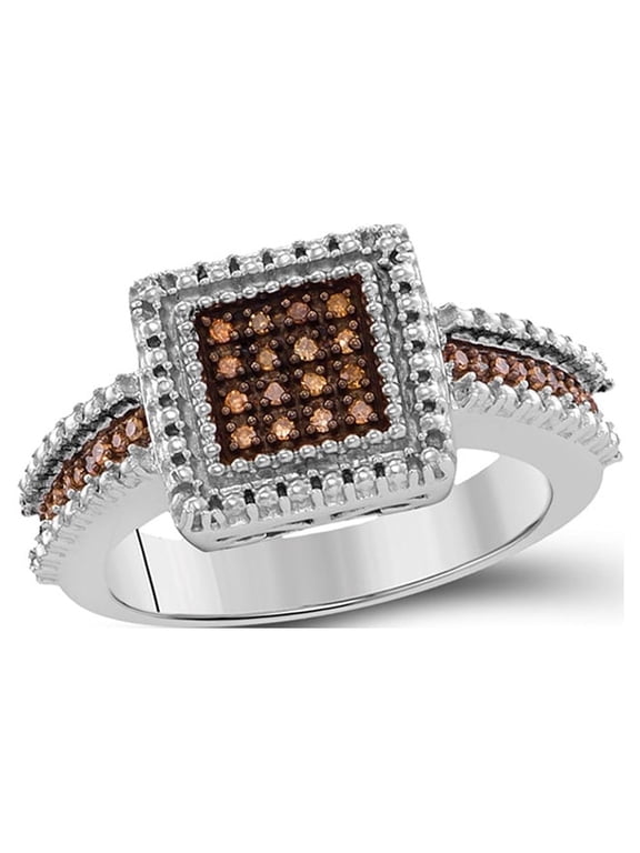 Sterling Silver Womens Round Brown Diamond Square Cluster Ring 1/6 Cttw