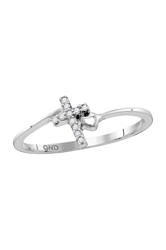 Sterling Silver Womens Round Diamond Delicate Slender Cross Religious Ring 1/20 Cttw