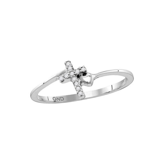 Sterling Silver Womens Round Diamond Delicate Slender Cross Religious Ring 1/20 Cttw