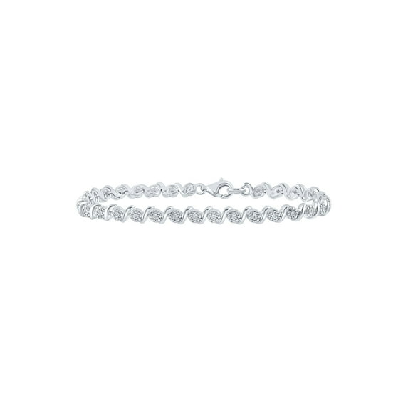 Sterling Silver Womens Round Diamond Fashion Bracelet 1/10 Cttw