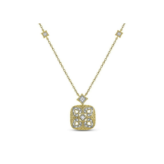 Sterling Silver Womens Round Diamond Filigree Fashion Necklace 1/10 Cttw