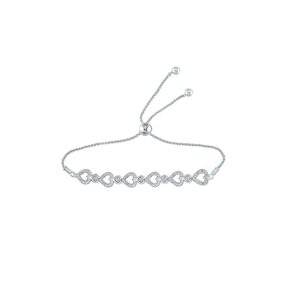 Sterling Silver Womens Round Diamond Heart Bolo Bracelet 1/20 Cttw