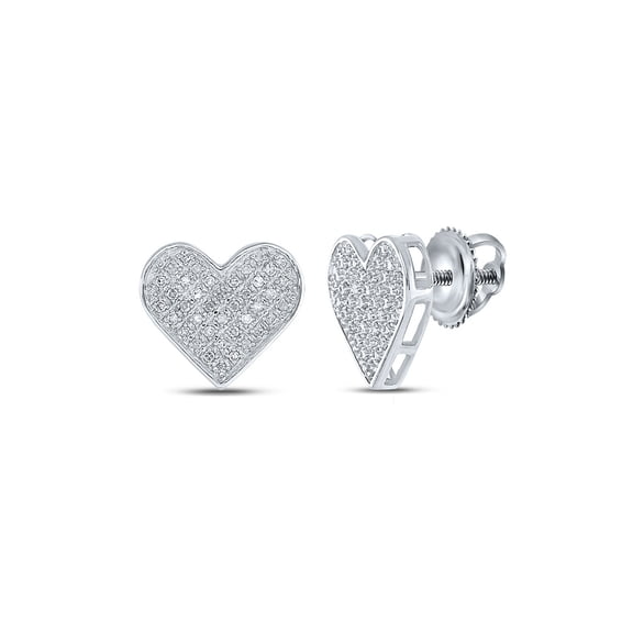 Sterling Silver Womens Round Diamond Heart Cluster Earrings 1/4 Cttw
