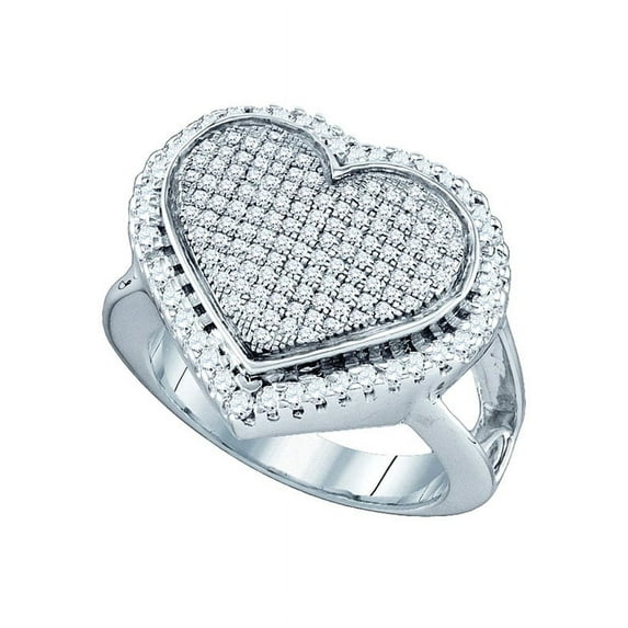 Sterling Silver Womens Round Diamond Heart Cluster Ring 3/4 Cttw