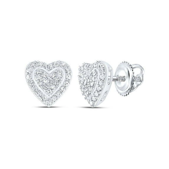 Sterling Silver Womens Round Diamond Heart Earrings 1/4 Cttw