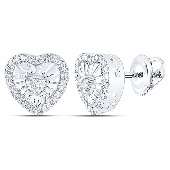 Sterling Silver Womens Round Diamond Heart Earrings 1/4 Cttw