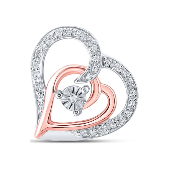 Sterling Silver Womens Round Diamond Heart Pendant 1/10 Cttw