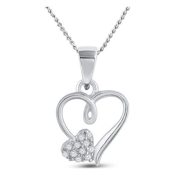 Sterling Silver Womens Round Diamond Heart Pendant 1/20 Cttw