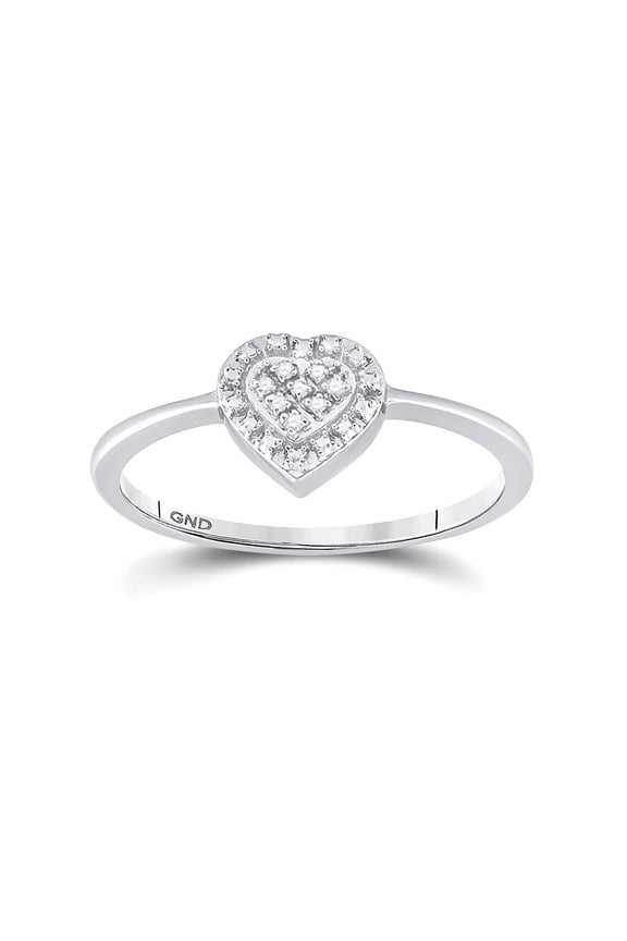 Sterling Silver Womens Round Diamond Heart Ring .03 Cttw