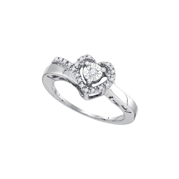 Sterling Silver Womens Round Diamond Heart Ring 1/10 Cttw