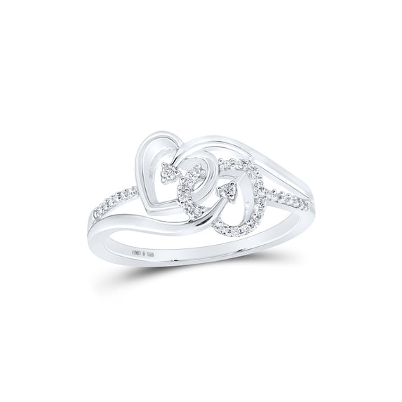 Sterling Silver Womens Round Diamond Heart Ring 1/10 Cttw