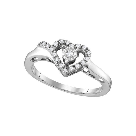 Sterling Silver Womens Round Diamond Heart Ring 1/10 Cttw