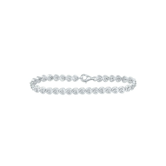 Sterling Silver Womens Round Diamond Heart Tennis Bracelet 1/6 Cttw