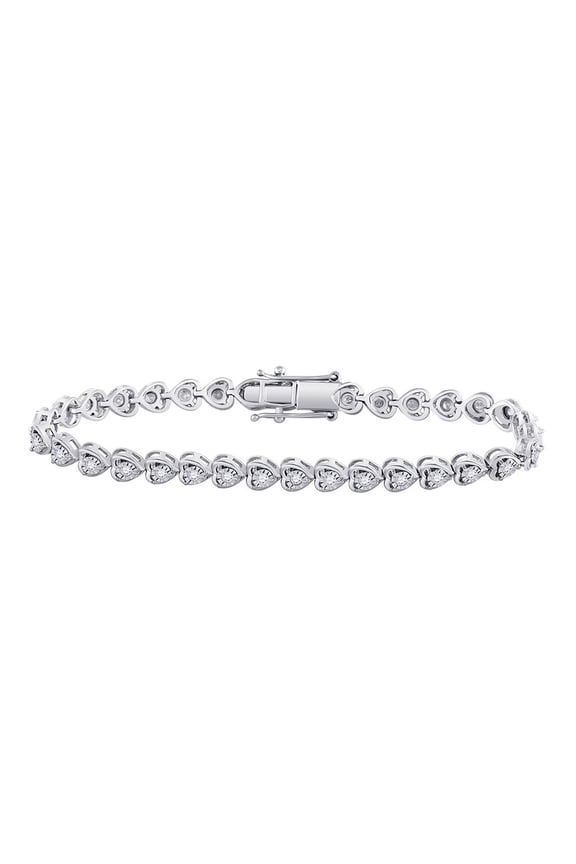 Sterling Silver Womens Round Diamond Heart Tennis Bracelet 1 Cttw