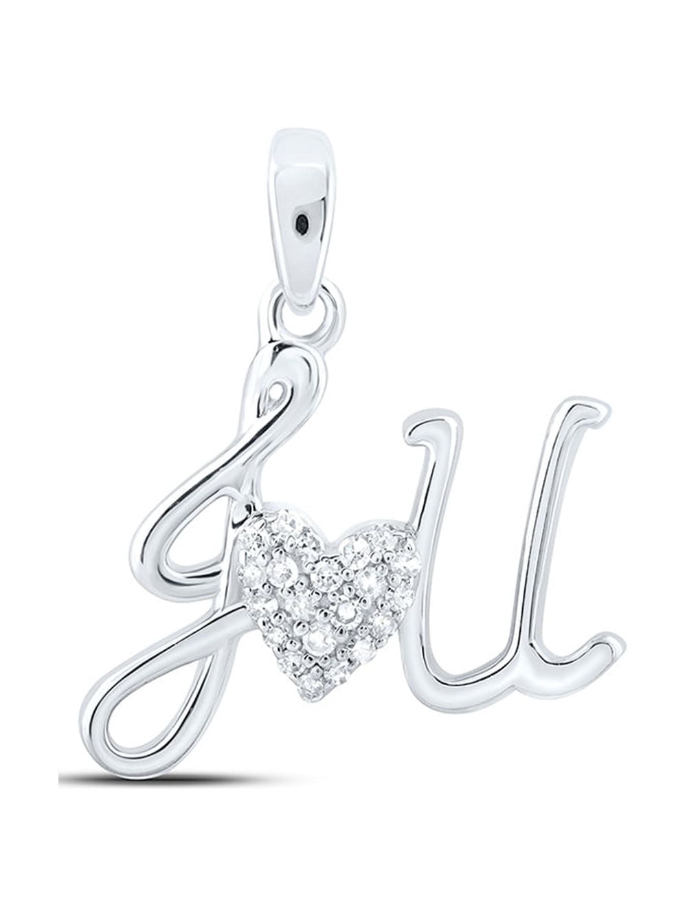 Sterling Silver Womens Round Diamond I Love You Heart Pendant 1/12