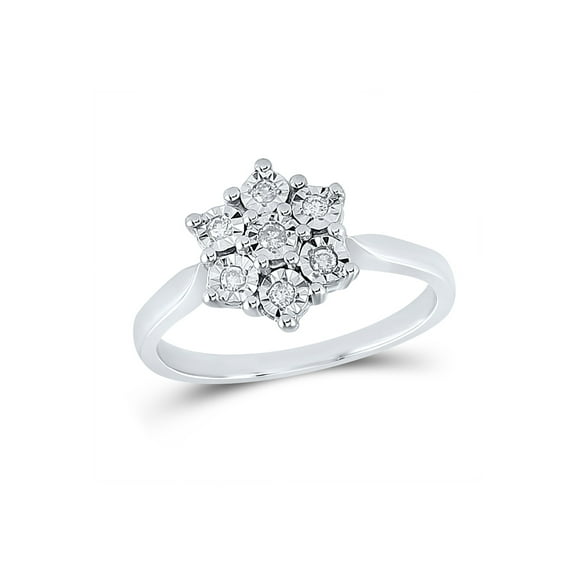 Sterling Silver Womens Round Diamond Illusion-set Flower Cluster Ring 1/10 Cttw