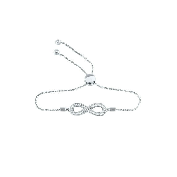Sterling Silver Womens Round Diamond Infinity Bolo Adjustable Bracelet 1/4 Cttw