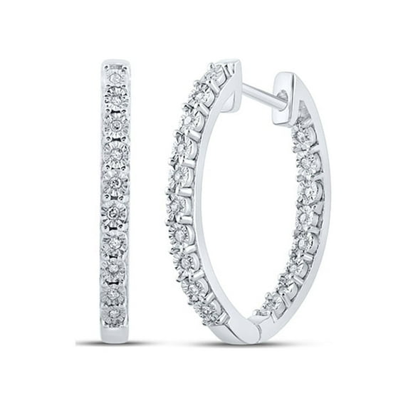 Sterling Silver Womens Round Diamond Inside Outside Hoop Earrings 1/10 Cttw