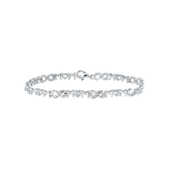 Sterling Silver Womens Round Diamond Mom Mother Heart Link Bracelet .03 Cttw
