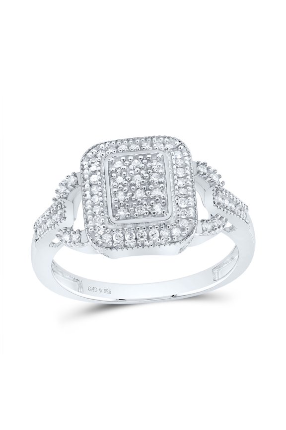 Sterling Silver Womens Round Diamond Rectangle Frame Cluster Ring 1/4 Cttw, Womens Size: 5-10