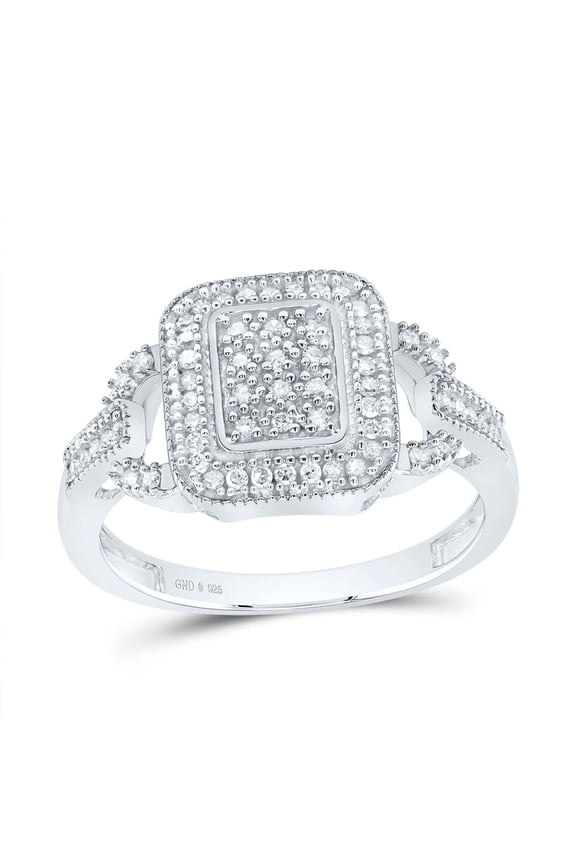 Sterling Silver Womens Round Diamond Rectangle Frame Cluster Ring 1/4 Cttw