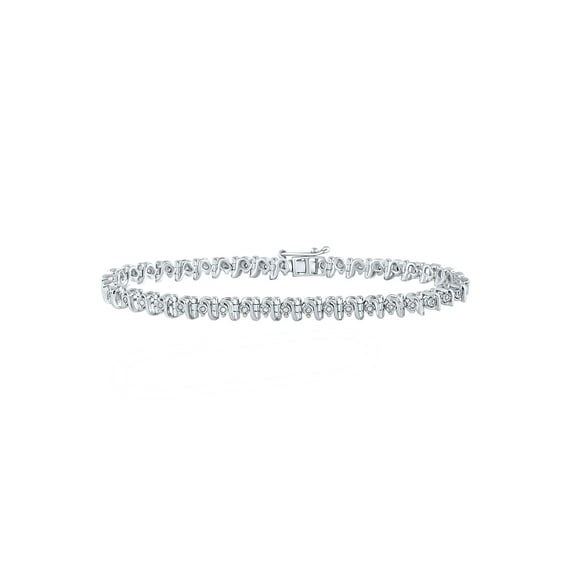 Sterling Silver Womens Round Diamond S Link Tennis Bracelet 1/3 Cttw
