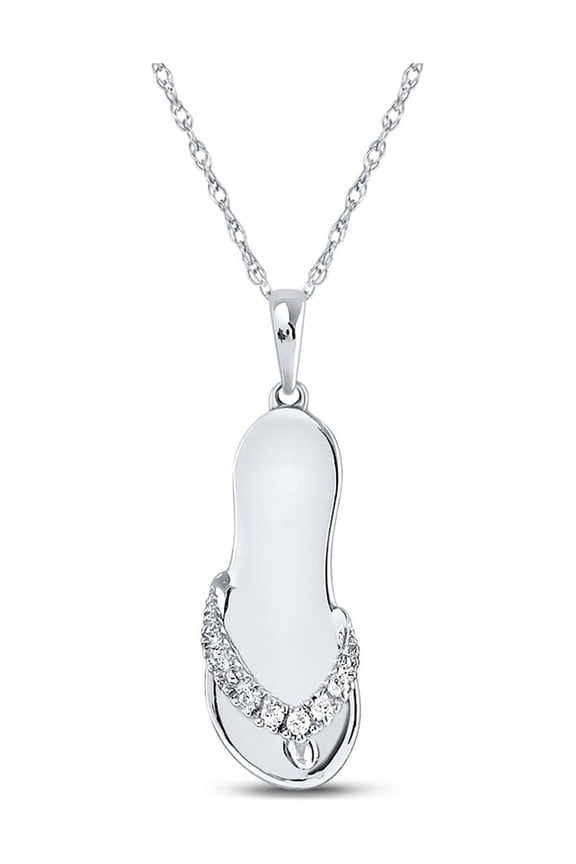 Womens Round Diamond Sandal Flip-flop Nautical Pendant .03 Cttw