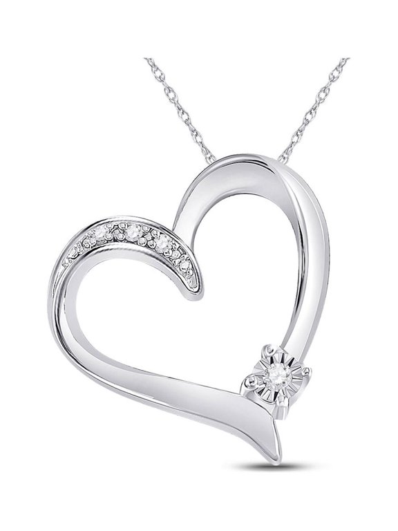 Sterling Silver Womens Round Diamond Solitaire Heart Pendant .03 Cttw