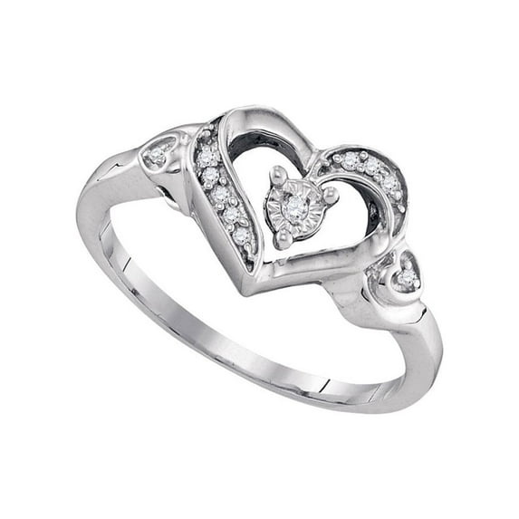 Sterling Silver Womens Round Diamond Solitaire Heart Ring 1/20 Cttw