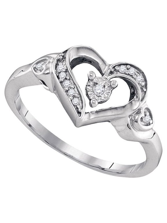 Sterling Silver Womens Round Diamond Solitaire Heart Ring 1/20 Cttw