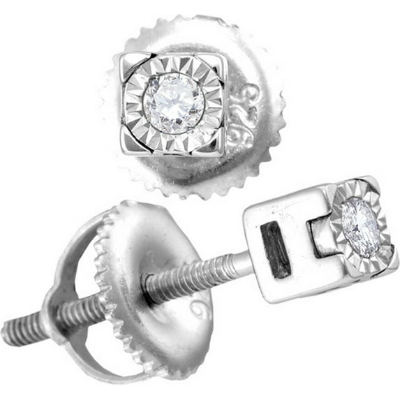 Sterling Silver Womens Round Diamond Solitaire Screwback Earrings 1/20 Cttw = .06 Cttw (I3 Clarity, round cut)