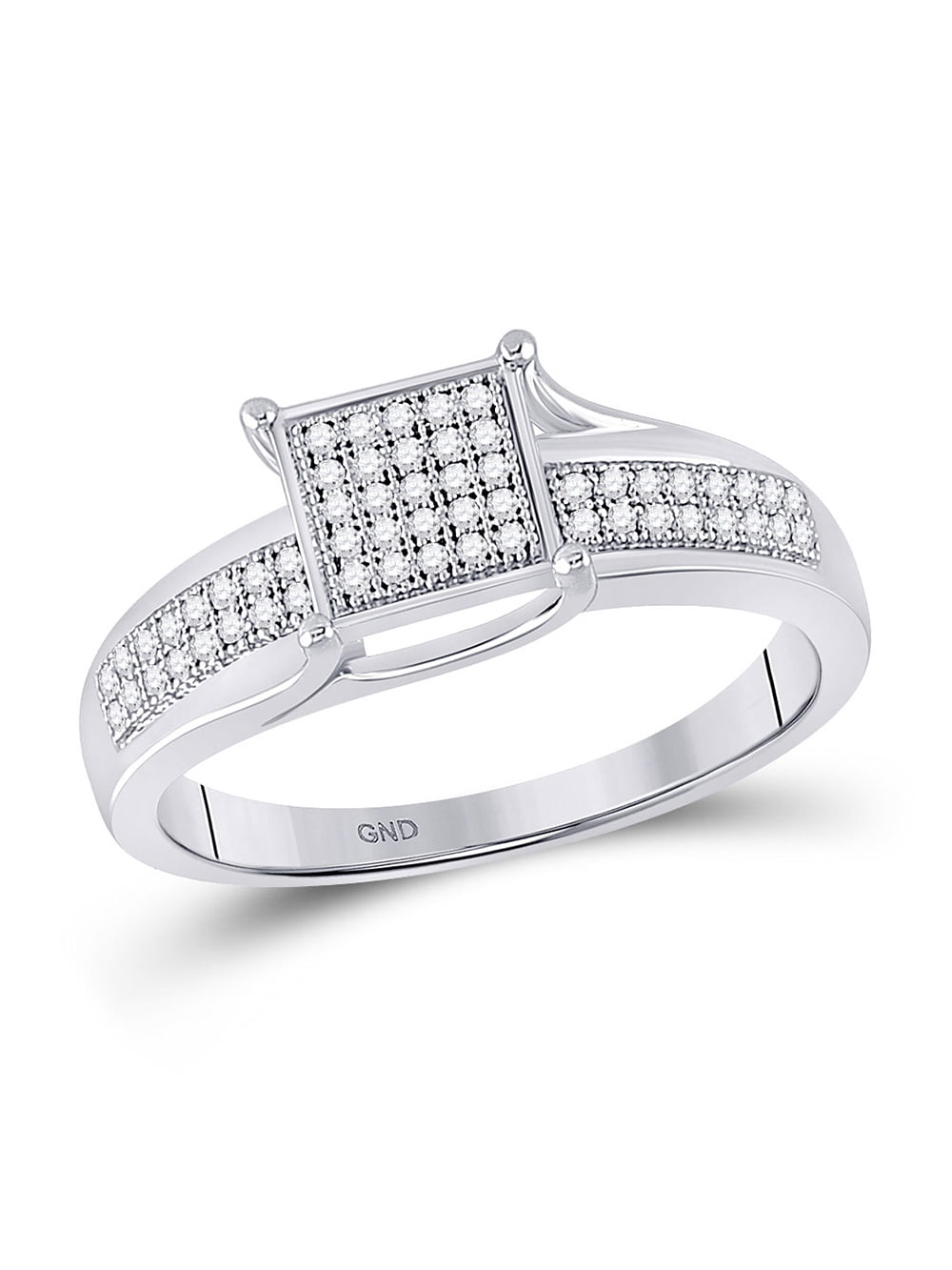 Sterling Silver Womens Round Diamond Square Cluster Ring 1/6 Cttw