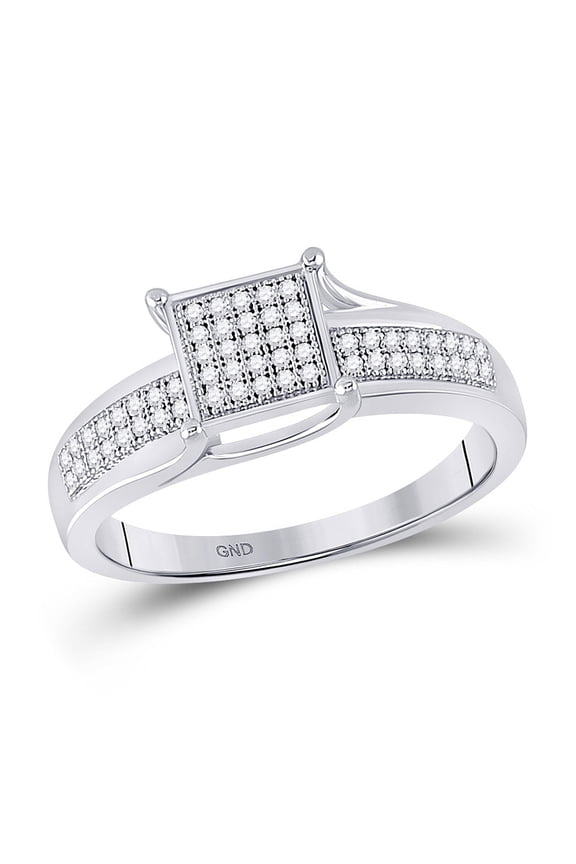 Sterling Silver Womens Round Diamond Square Cluster Ring 1/6 Cttw
