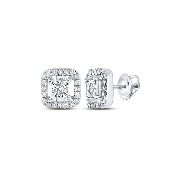 Sterling Silver Womens Round Diamond Square Earrings 1/5 Cttw