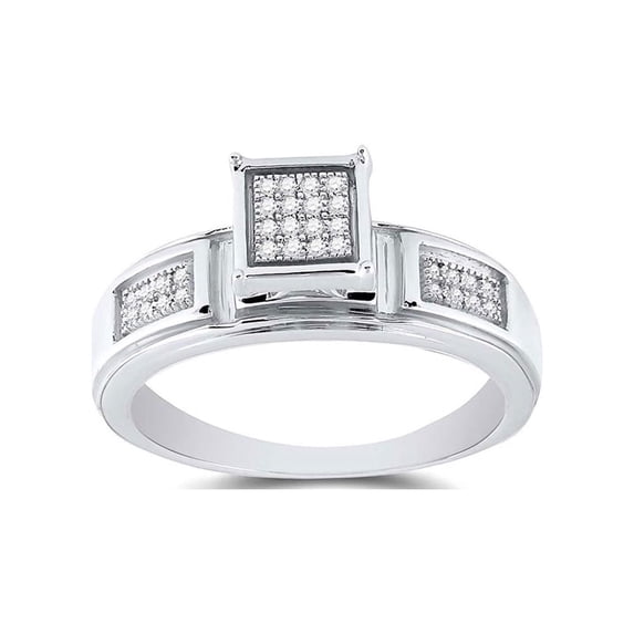 Sterling Silver Womens Round Diamond Square Ring 1/10 Cttw