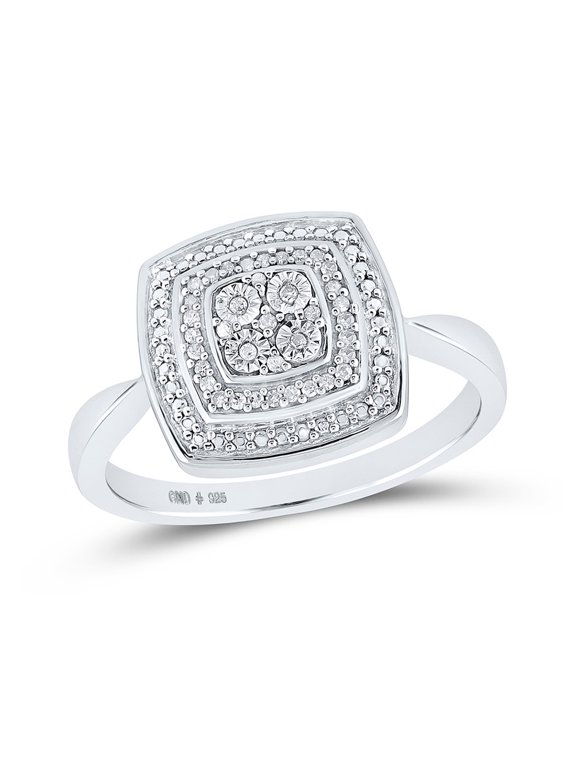 Sterling Silver Womens Round Diamond Square Ring 1/12 Cttw