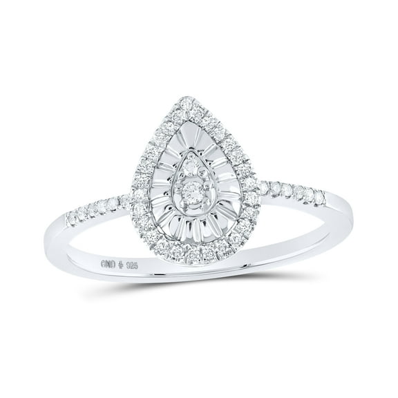 Sterling Silver Womens Round Diamond Teardrop Ring 1/6 Cttw, Womens Size: 5-10