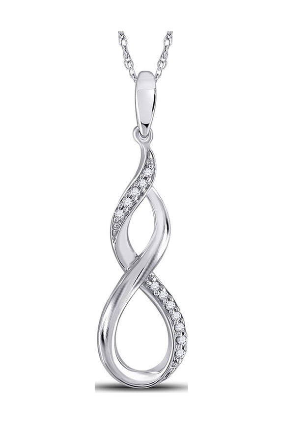 Sterling Silver Womens Round Diamond Vertical Infinity Pendant 1/20 Cttw