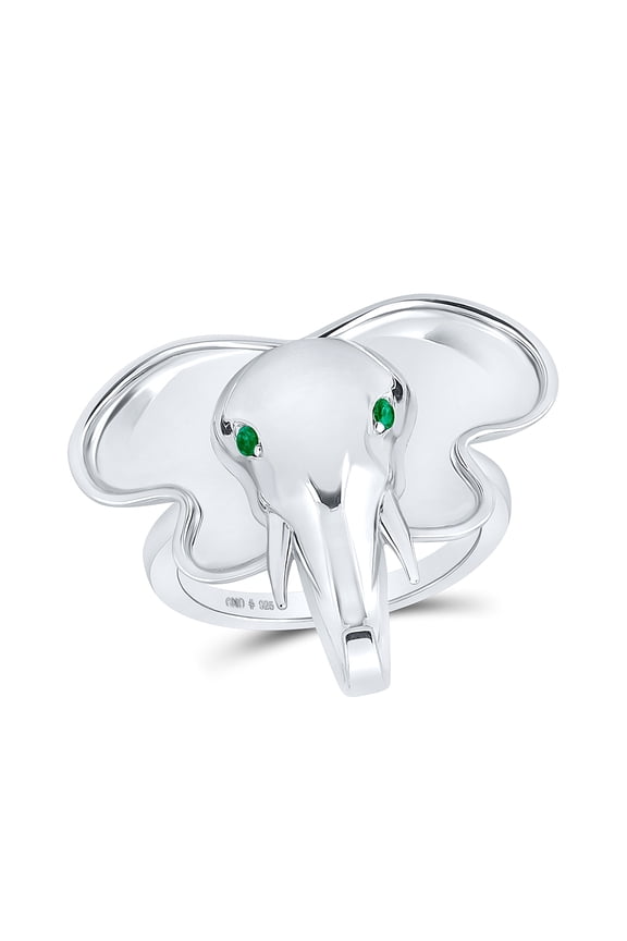 Sterling Silver Womens Round Emerald Elephant Animal Ring .03 Cttw, Womens Size: 5-10