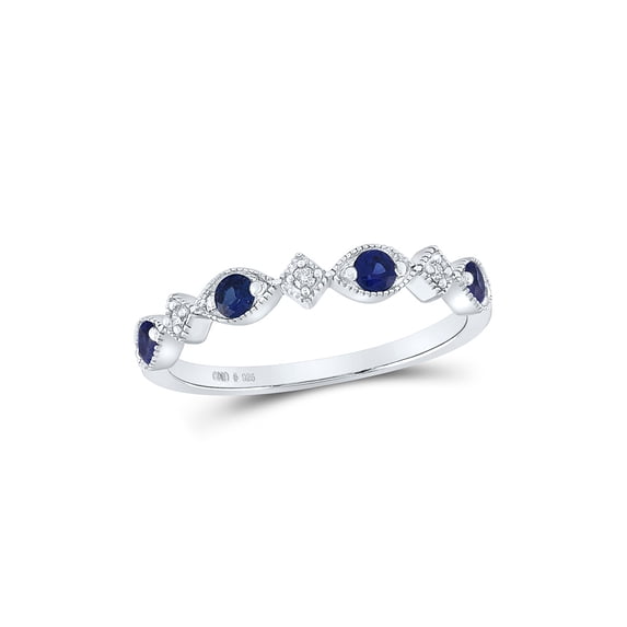 Sterling Silver Womens Round Lab-Created Blue Sapphire Diamond Band Ring 1/3 Cttw