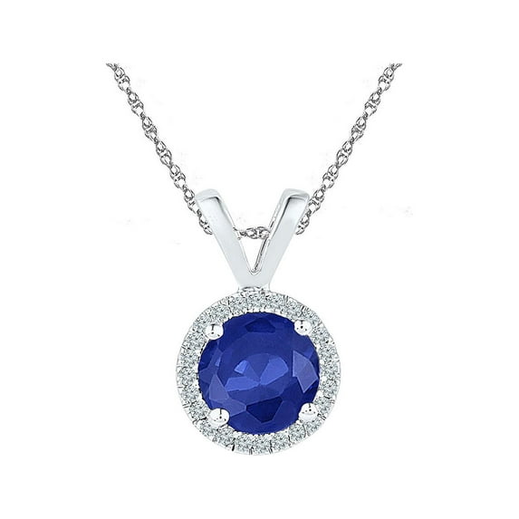 Sterling Silver Womens Round Lab-Created Blue Sapphire Solitaire Pendant 1/10 Cttw