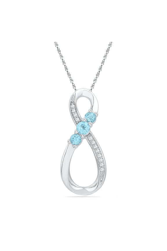 Sterling Silver Womens Round Lab-Created Blue Topaz 3-Stone Infinity Pendant 1/3 Cttw