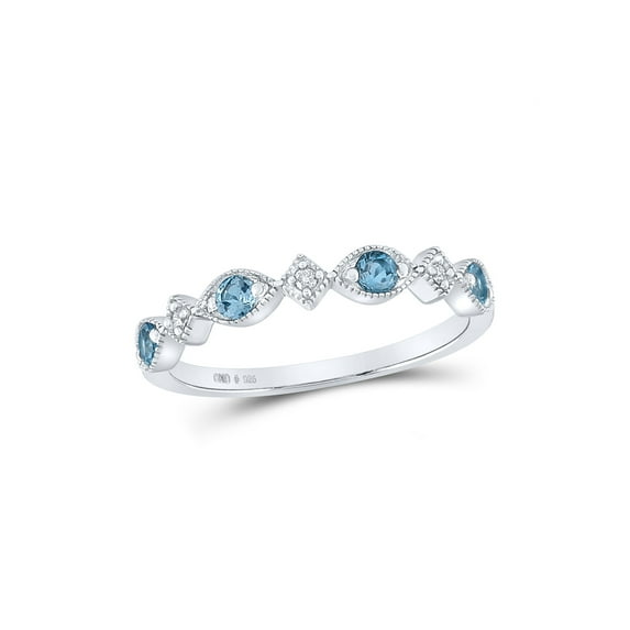 Sterling Silver Womens Round Lab-Created Blue Topaz Diamond Band Ring 1/3 Cttw