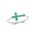 thumbnail image 1 of Sterling Silver Womens Round Lab-Created Emerald Cross Religious Ring 1/8 Cttw, 1 of 1
