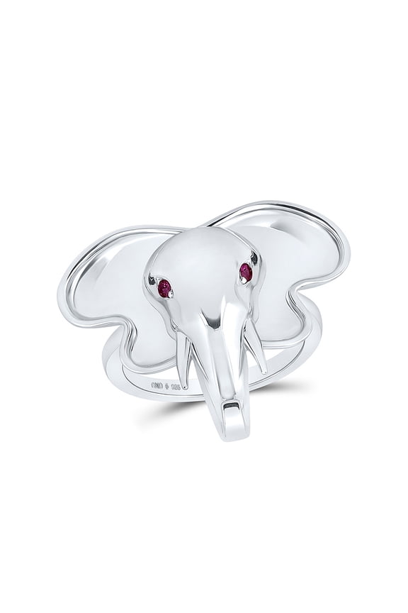 Sterling Silver Womens Round Ruby Elephant Animal Ring .03 Cttw