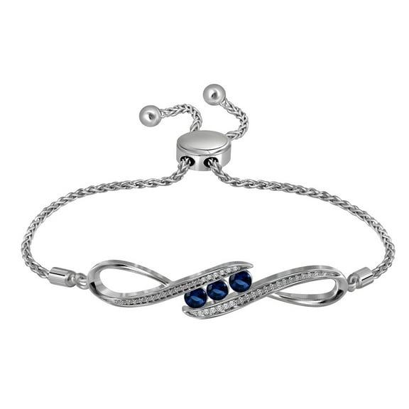 Sterling Silver Womens Round Synthetic Blue Sapphire Bolo Bracelet 1/2 Cttw, Length: 3.58 In, Width: 0.39 In