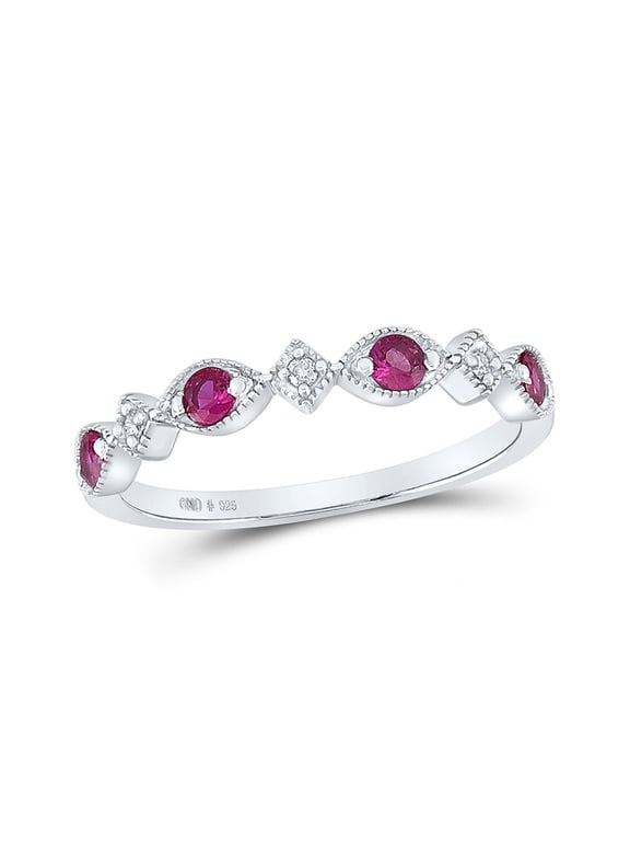 Sterling Silver Womens Round Synthetic Ruby Diamond Band Ring 1/3 Cttw