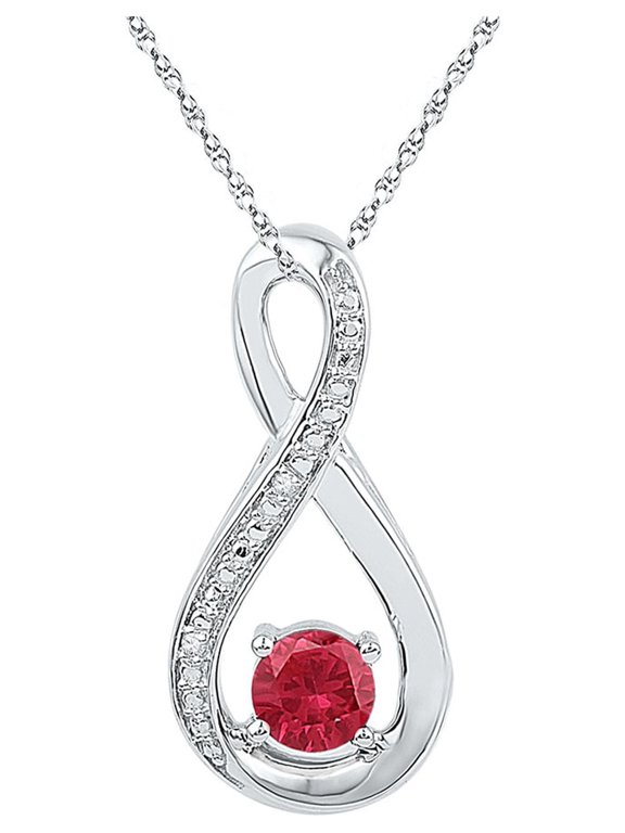 Sterling Silver Womens Round Synthetic Ruby Diamond Fashion Pendant 5/8 Cttw