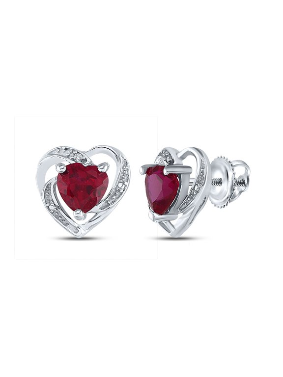 Sterling Silver Womens Round Synthetic Ruby Heart Earrings 2-1/5 Cttw